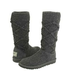 UGG Classic Cardy Argyl Sweater Boots Dark Gray